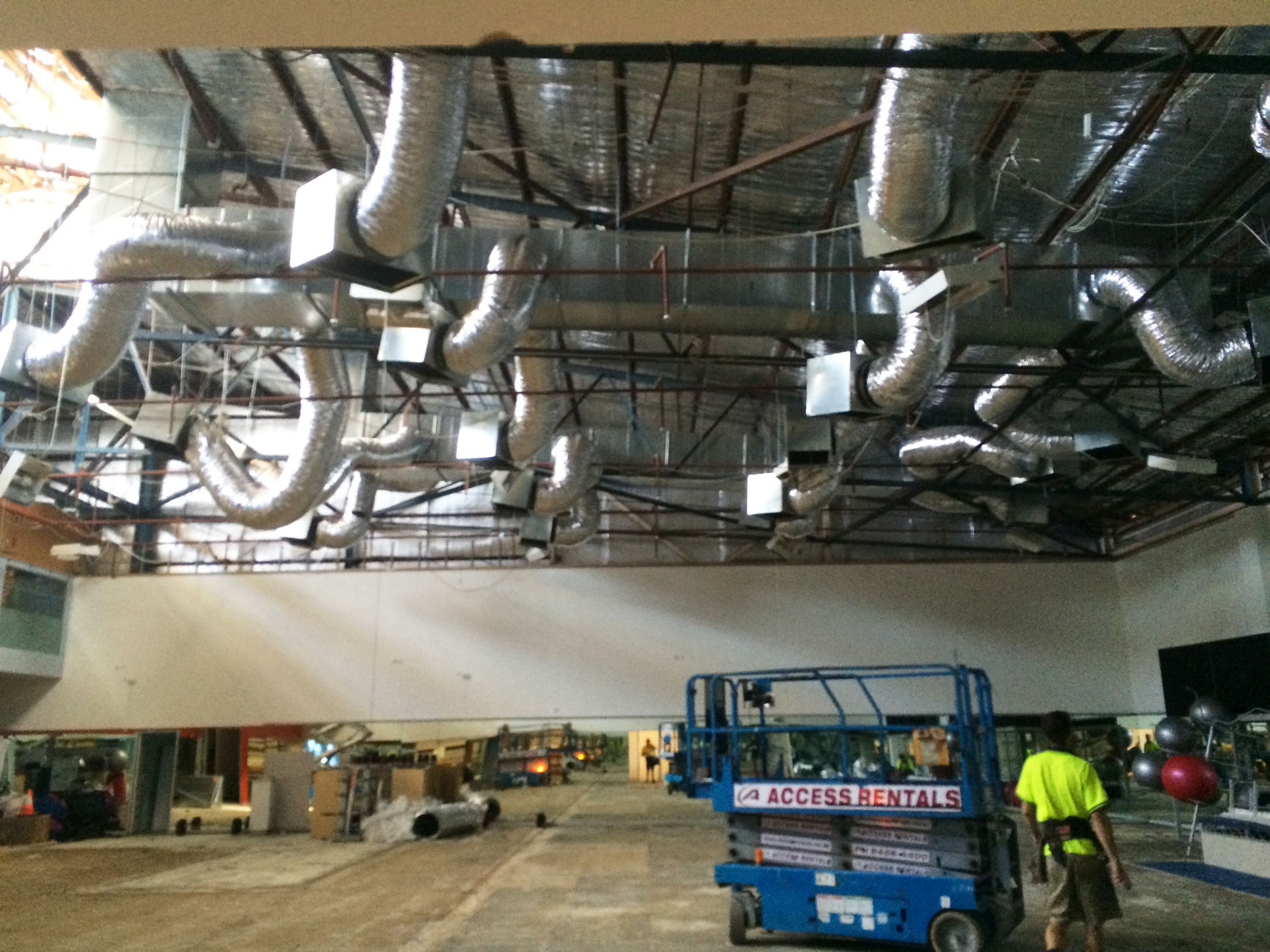 huge shed with industrial air conditioning set up in the roof